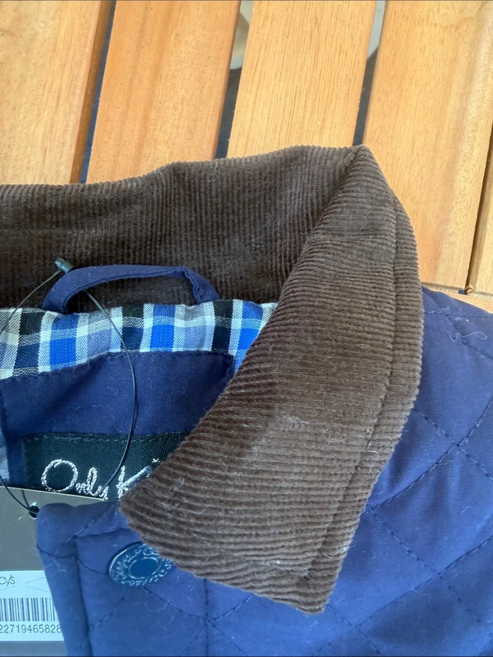 Kids Quilted Navy Blue Jacket with Corduroy Collar